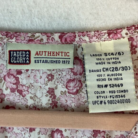 Y2K Faded Glory Top Sz S Pink Ditsy Floral Cottage Smocked Surplice Ruffle - Picture 4 of 6